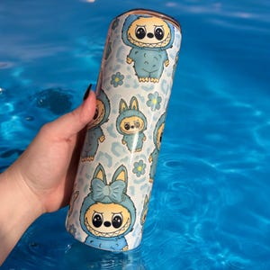Blue Labubu Skinny Tumblers with Straw – 20oz Kawaii Collectible Drinkware Stainless Steel