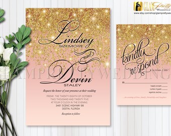 CELIA Style Name Printable or Printed Gold Burgundy Diamond Dust Glitter Ombre Wedding Invitation /& Rsvp Postcard Glitz Bling Marsala