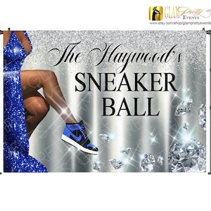 Sneaker Ball Backdrop - Blue Silver Diamonds Artwork for any age birthday Sneaker Ball Backdrop - 10ft wide x 8ft high - Style Name: LARISA