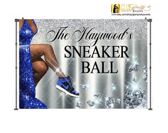 Sneaker Ball Backdrop - Blue Silver Diamonds Artwork for any age birthday Sneaker Ball Backdrop - 10ft wide x 8ft high - Style Name: LARISA