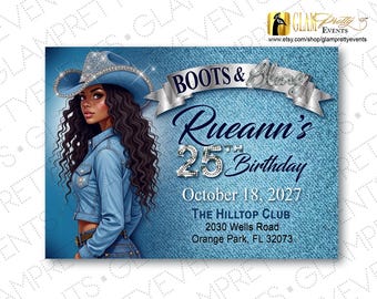 Denim Diamonds Boots & Bling Glam Cowgirl Boots on the Ground, Where Dem Fans At Line Dancing Western Theme invite - Style Name: RUE