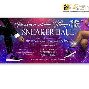 Galaxy Sneaker Ball Invite Flyer, Universe Outer Space Galaxy Purple, Pink, Blue, Silver Glitter Bling sneaker ball - Style Name: LARISA
