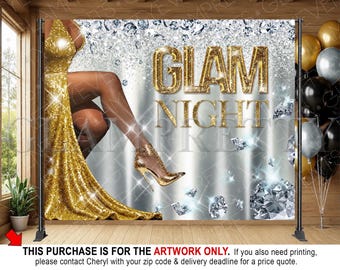 Gold and Silver Glam Night Luxury Backdrop, Artwork for 10ft x 8ft Backdrop, Prom, Birthday, Quinceañera, Event Party Décor - Style: LOREN