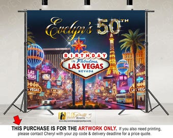 Las Vegas Strip 50th Birthday Backdrop, Casino Royale any age birthday 10ftx8ft backdrop, Las Vegas Cityscape Party Decor - Style Name: VIVA