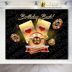 Las Vegas Theme 50th Birthday Casino Backdrop, any age birthday 10ftx8ft backdrop, Casino Party Decor, red black gold - Style Name: MALCOLM