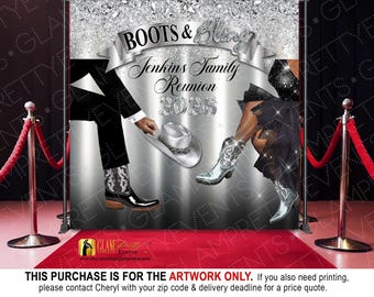 Silver and Black Boots on the Ground Backdrop, Boots & Bling Family Reunion Backdrop, Western Rodeo, Birthday, Church Event - Style: CISCO