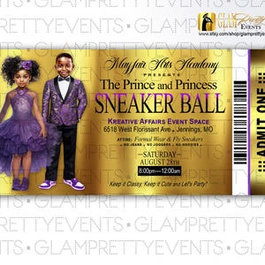 Sneaker Ball Party for Kids Purple Lilac Gold Ticket Style Invitation - Boys and Girls Sneaker Flyer - Choose your colors - Style: TAMRA