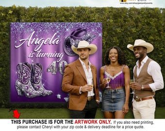 Purple Silver Backdrop for line dancing, Boots on the Ground, Rodeo Cowboy western theme event, 10ftx8ft Party Photo Backdrop - Style: REINA