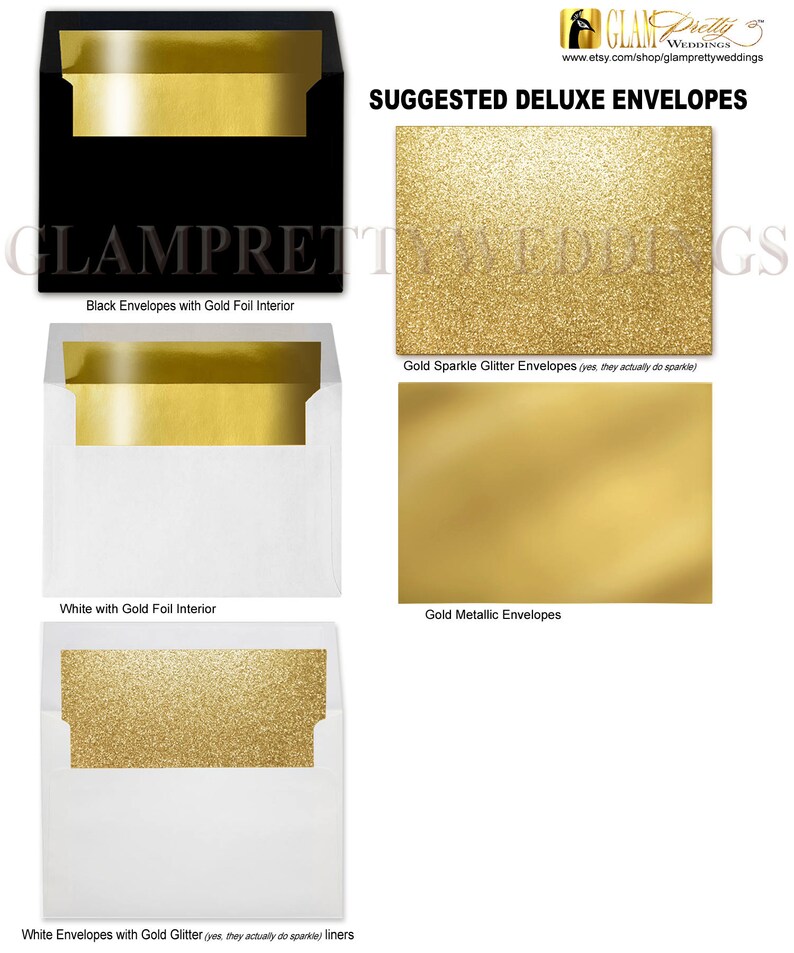 Style Name JILL Printable or Printed White and Gold Glitter Wedding Invitation /& rsvp card