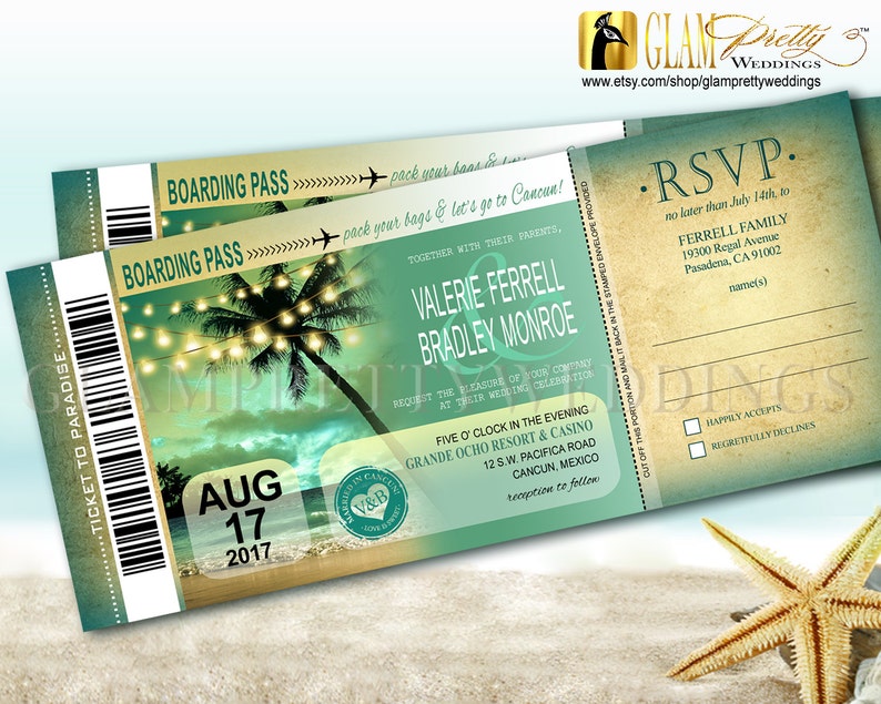 Boarding Pass Beach Wedding Invitation Summer Destination RSVP Etsy
