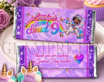 Cloud 9 Unicorn Candy Wrapper, Rainbow Fairy Ice Cream wrapper for candy bar, Unicorn Cloud Nine Birthday Party Favor Décor - Style: CLOUD