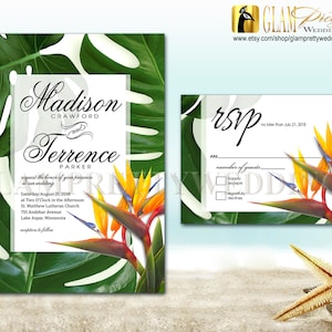 Tropical Destination Wedding Invitation and RSVP Card - PRINTABLE - Style Name: MADISON