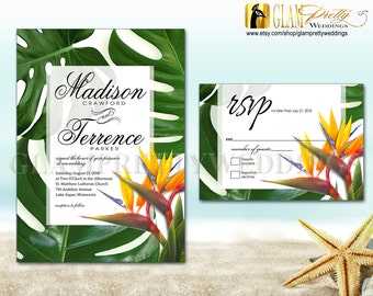 Tropical Destination Wedding Invitation and RSVP Card - PRINTABLE - Style Name: MADISON