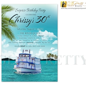 Riverboat 30th Birthday Party Cruise Invitation, Nautical Steamboat Paddleboat Daytime Cruise - Printable or Printed - Style Name: PAULETTE