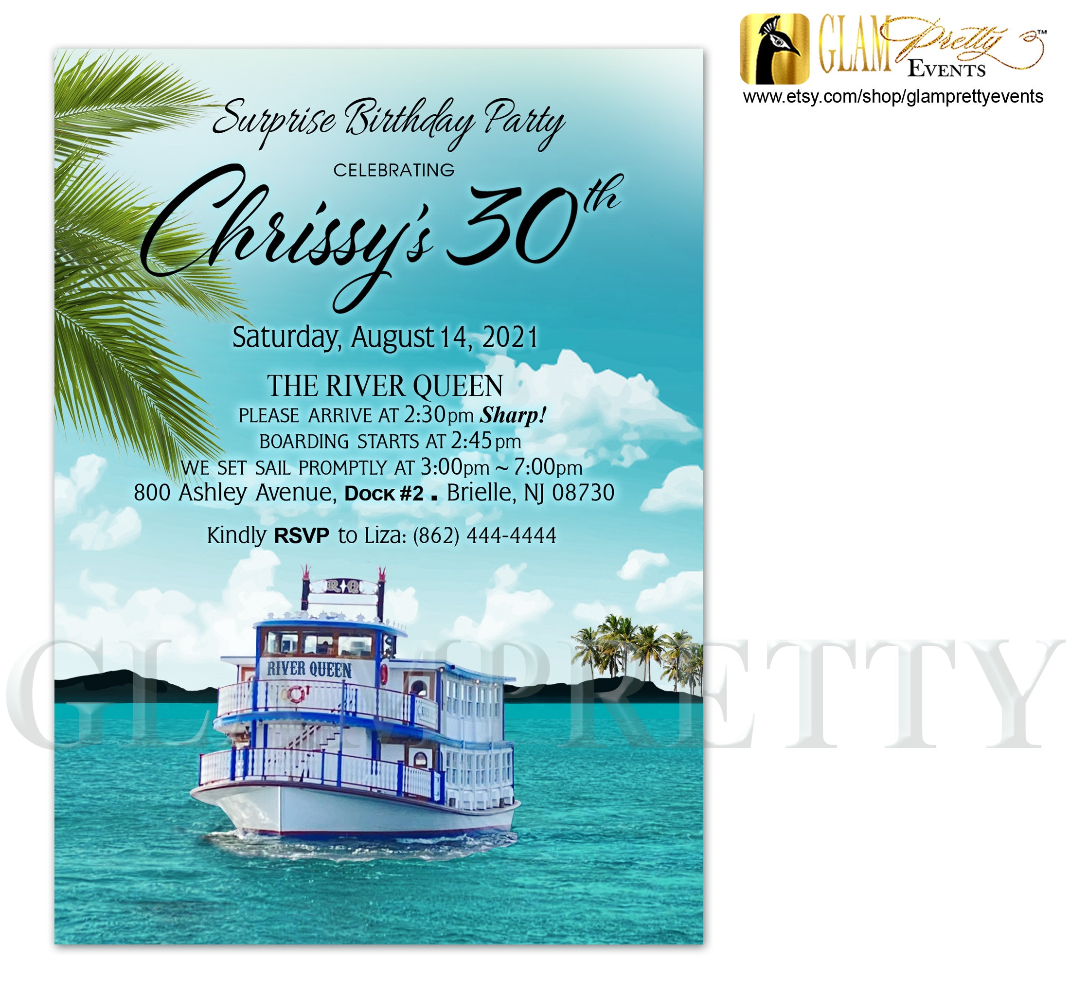 Riverboat 30th Birthday Party Cruise Invitation Nautical Etsy España