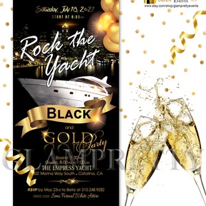 Night time Yacht Party Black and Gold Event Flyer Any Age Birthday Prom Invitation Lake Ocean Cruise  -  Printable or Printed - Style: BRAD