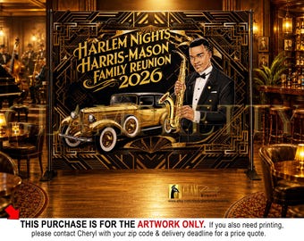 Harlem Nights Backdrop, Black & Gold Family Reunion 10ftx8ft backdrop, Art Deco Great Gatsby Roaring 20's, Event Party Décor - Style: HARLEM