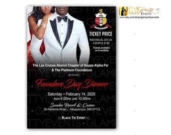 Kappa Fraternity Founders Day Dinner Invitation, Formal Black Tie Tuxedo invite - Style Name: CHELSEA