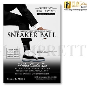 Sneaker Ball Party Invitation, Black and White Retro Jordans Sneakers Ball , Suit and Tie, NBA Game Night Party Invite - Style Name: RILEY