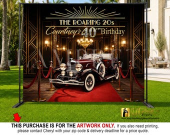 Roaring 20's backdrop, Black, Red & Gold 10ftx8ft Great Gatsby Backdrop, Harlem Nights banner, Event Party Décor - Style: BETTE