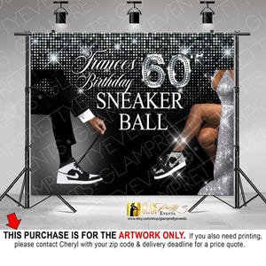 Sneaker Ball Backdrop - Black and Silver Artwork for 60th birthday Sneaker Ball Backdrop - 10ft wide x 8ft high - Style Name: LARISA