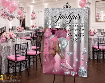 Sweet 16 Sneaker Ball Welcome Sign, Pink Tutu Bling Party Poster - Style Name: LARISA Tutu