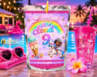 Cloud 9 Unicorn Capri Sun Label, Rainbow Fairy Ice Cream label for juice pouch, Unicorn Cloud Nine Birthday Party Favor Décor - Style: CLOUD