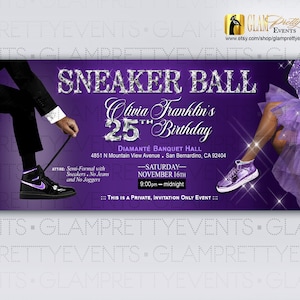 Purple and Silver Sneaker Ball Invitation, Purple Lilac Tutu 25th Any Age Birthday Invite, Sneaker Prom Gala Event Flyer - Style: LARISA