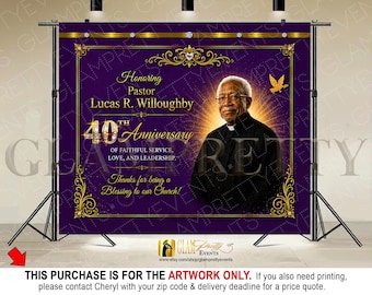 Pastor Appreciation Backdrop, Pastoral Anniversary, 10x8 Purple Gold Pastor Banner, Church Bishop Celebration backdrop - Style: PASTOR