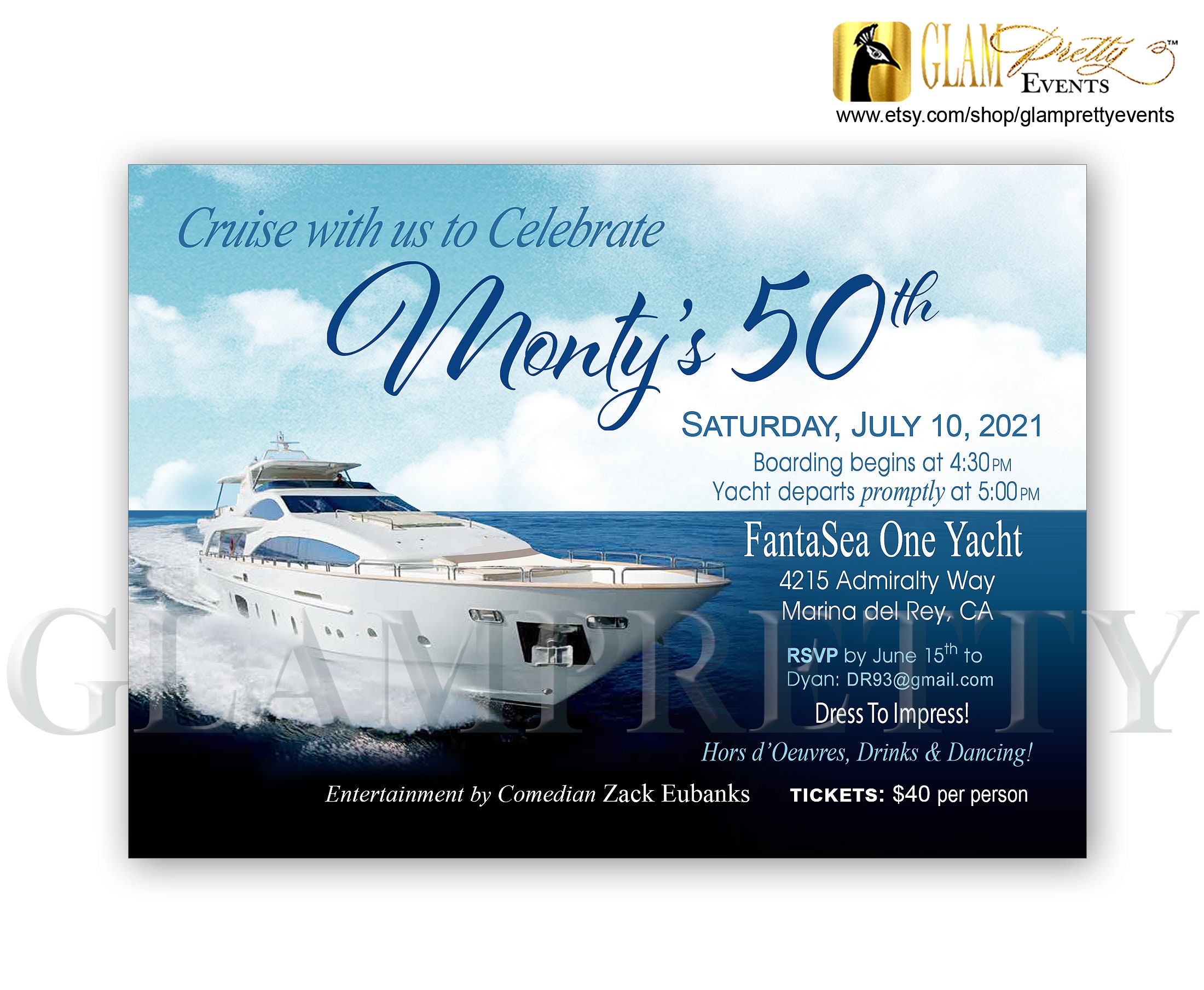 Yacht 50th Birthday Party Invitation Rocking The Yacht Ocean Singapore ...