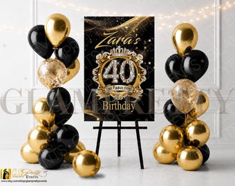 40th Birthday Welcome Sign, Gold & Black 24" x 36" sign, 40 and Fabulous, Any Age Birthday, Diamonds, Event Party Décor - Style: EMBLEM