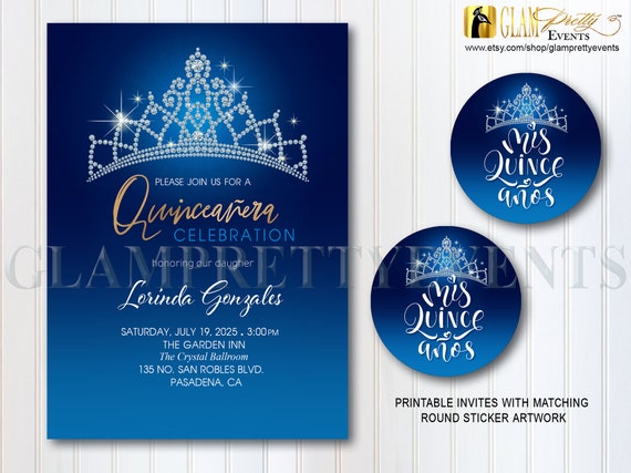 Quinceanera Sweet 15 Birthday Invitation, Sparkling Diamond Tiara, Mis  Quince Anos Stickers Printable or Printed Style Name: LUCIANA - Etsy