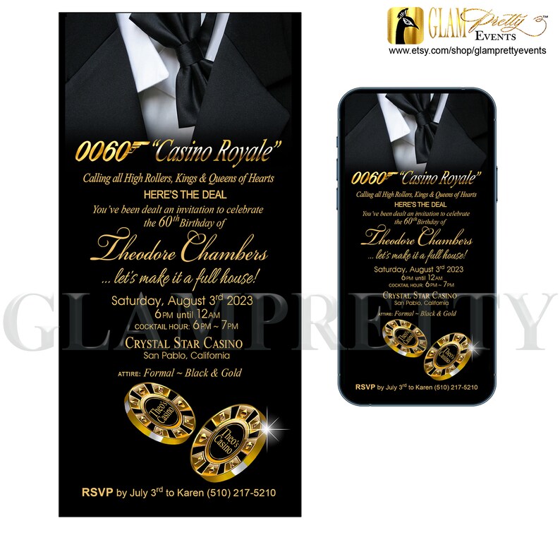 Casino Royale 007 Secret Agent 60th Birthday Invitation Etsy