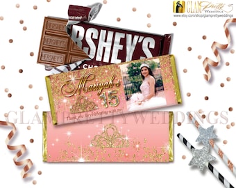 Printable Sweet 15 Quinceanera Photo Candy Wrapper 15th Birthday Deluxe Rose Gold Glitter Diamond Birthday Numbers 15th - Style Name: ALICIA