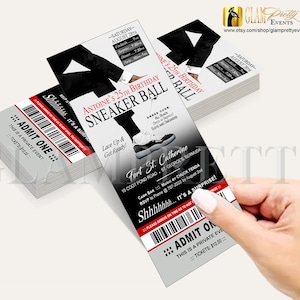 Sneaker Ball Party Ticket Invitation, Black/White Retro Jordans Sneakers Ball, Suit and Tie, NBA Game Night Party Invite - Style Name: Riley