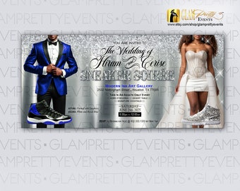 Wedding Dress, Royal Blue Tuxedo, Wedding Reception Sneaker Ball Soiree Invitation, Sneaker Ball Gala, Prom Sendoff Event - Style: FALYN