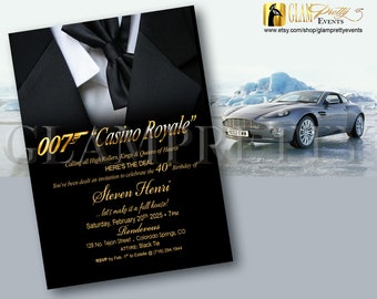 Casino Royale 007 Secret Agent 40th Birthday Invitation Elegant Tuxedo Invite - Men&#39;s Any Age Black Tie Party - Printable - Style Name: 007