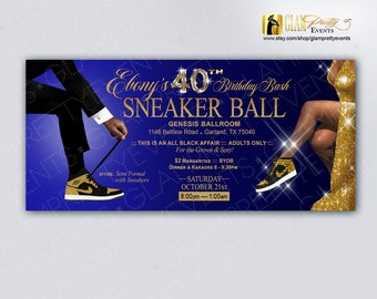 40th Birthday Sneaker Ball Gold Royal Blue Invitation, Blue Gold any age Sneaker Ball Event Flyer - Choose Your Colors - Style Name: LARISA
