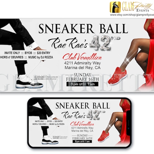 Sneaker Ball Party Invitation Sexy Red Dress Black and White Etsy Ireland