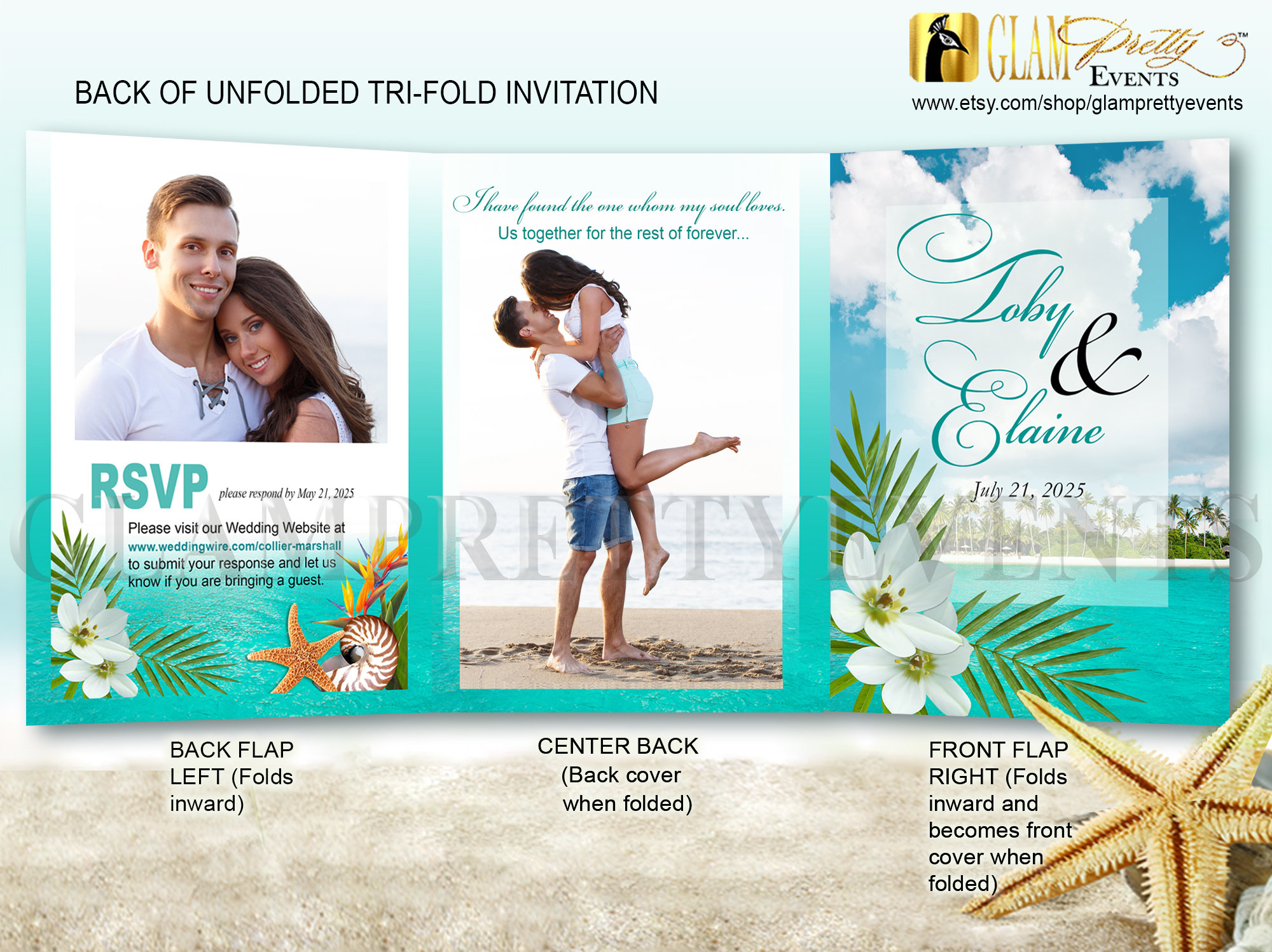 Tri-Fold Beach Wedding Invitation