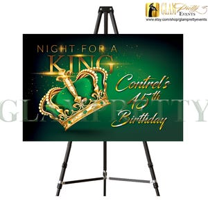 Royal Crown King 45th Birthday Regal 36" wide x 24" tall Welcome Sign for Him, Green and Gold Night for a King party sign - Style Name: KING