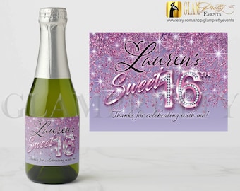 CUSTOM for Chanise - Create and print 120 Sweet 16 Birthday Lilac Lavender Glitter mini sparkling cider labels - Style Name: ALICIA
