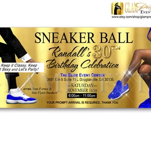 Sneaker Ball Party Invitation Gold and Royal Blue 30th Birthday Flyer - Gala Soiree Sneaker Event - Printable - Style Name: LARISA