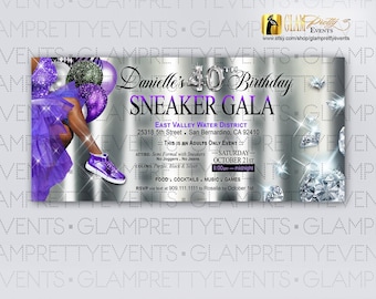 Purple Tutu and Silver Diamonds Sneaker Ball Invitation, Purple Tutu 40th Birthday Invite, Sneaker Prom Gala Event Flyer - Style: LARISA