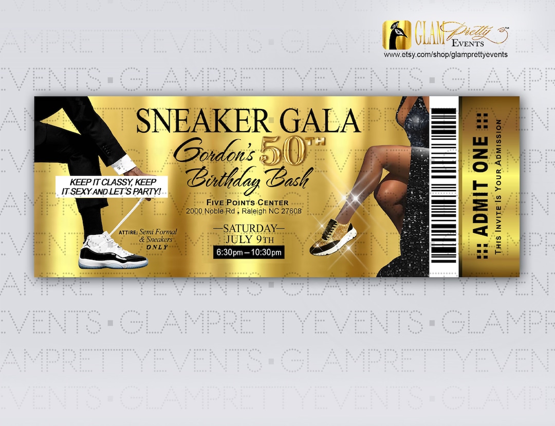 Sneaker Ball Gala Gold Black Event Ticket, Black and Gold Sneaker Ball