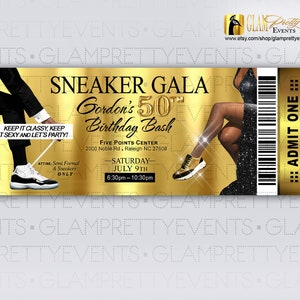 Sneaker Ball Gala Gold Black Event Ticket, Black and Gold Sneaker Ball Flyer Birthday Party ticket - Choose Your Colors - Style Name: LARISA