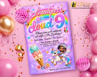 Cloud 9 Birthday Invitation, Rainbow Fairy Unicorn  Custom Birthday Invite, Unicorn Party Décor, Digital Phone invite - Style: CLOUD