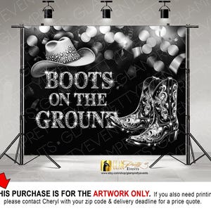 Silver Black White Boots on the Ground Line Dancing Backdrop, Cowgirl Rodeo Scootin&#39; Bootin&#39; Western Theme Birthday Backdrop - Style: WYATT