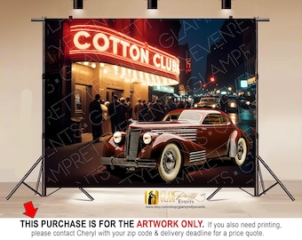 Cotton Club Retro Car Harlem Nights 10ft x 8ft Backdrop Artwork, Great Gatsby Speakeasy Backdrop, Roaring Twenties Backdrop - Style: BILLYE