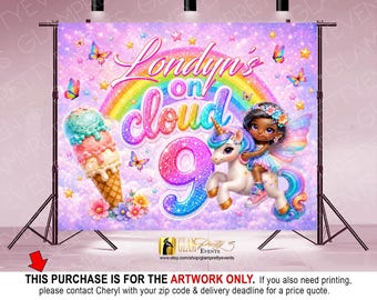 Cloud 9 Birthday Backdrop, Rainbow Unicorn Fairy Party Banner, Unicorn Birthday Backdrop, Pink Purple Custom Party Décor - Style: CLOUD